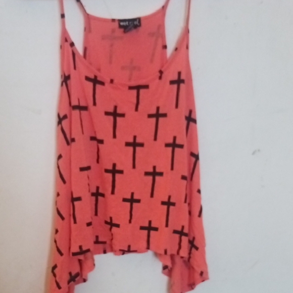 Wet Seal Orange Tank with Black Cross Patterns - Picture 1 of 3